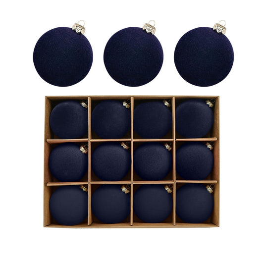 Velvet Ornaments for Christmas Tree,Christmas In July Decorations,Velvet Christmas Ball Ornaments Set,Flocked Hanging Balls for Xmas Tree,Plastic Decorative Baubles(Navy 12pcs 2.4in)