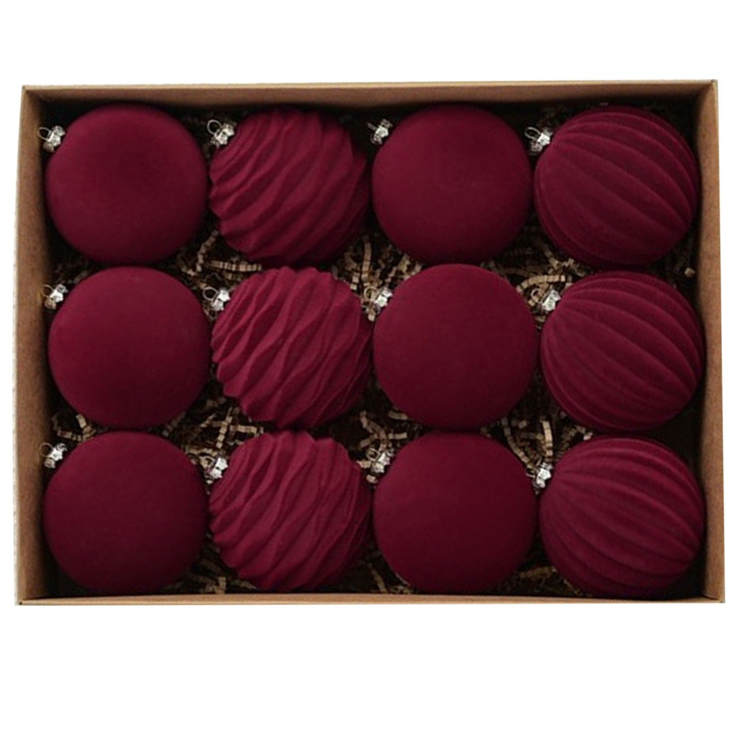 Red Velvet Christmas Ornaments,Burgundy Christmas Ornaments,12pcs Flocking Ball Christmas Ball,Velvet Christmas Ornaments Balls Flocked Christmas Tree Ball Hanging Bulbs(Red 12pcs/Set 3in)