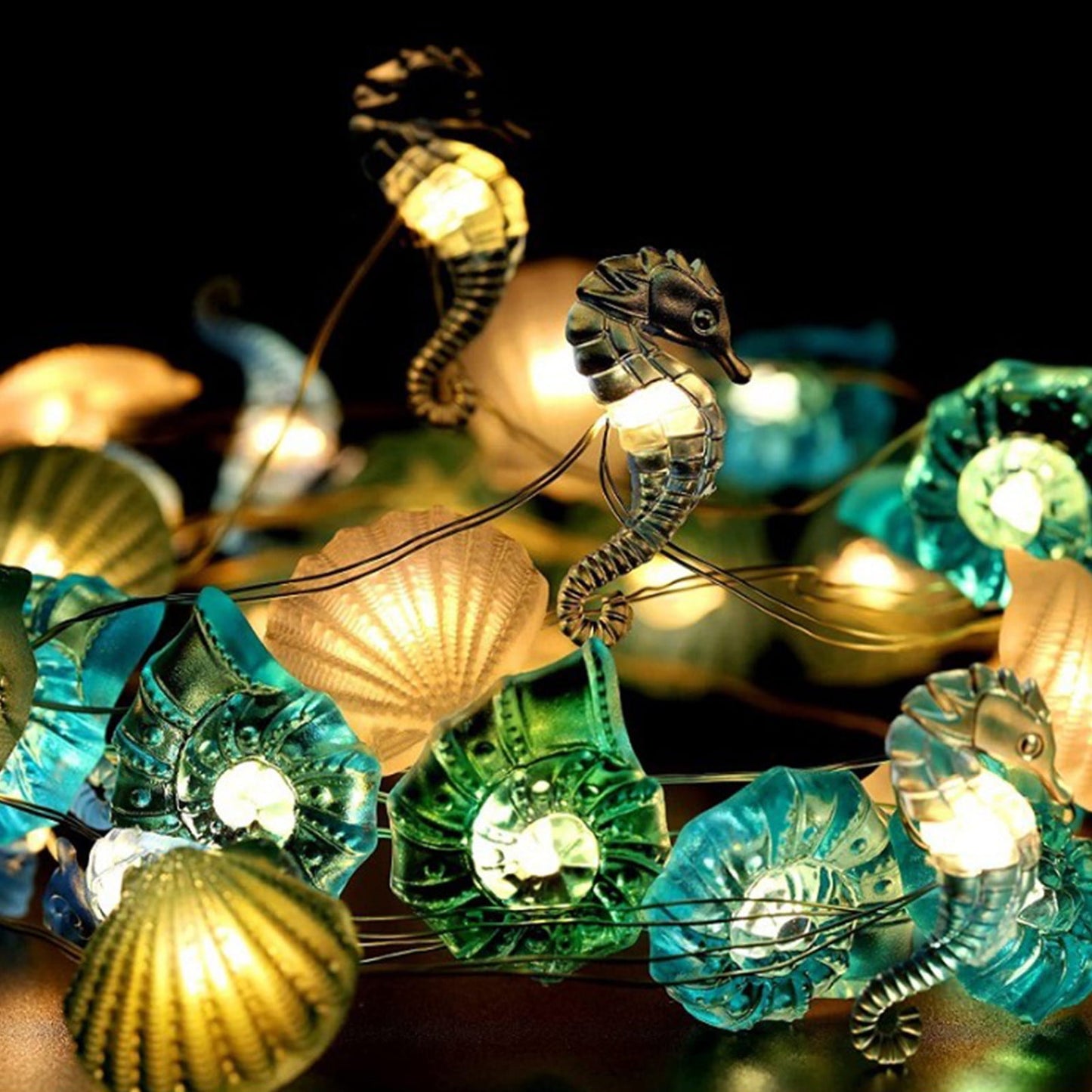 Icicle Lights for Outside,Fall String Lights,Beach Nautical Themed Seashell Seahorses Decorative Lighting 20pcs LED Battery Powered Suitable For Valentines Day(Ocean 6.7ft/2m 20LED 1pc)