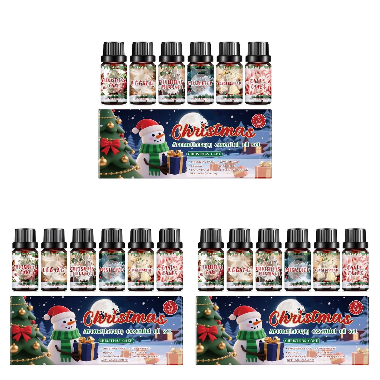 Christmas Essential Oils,Winter Essential Oils,6pcs,60ml Christmas Aroma Oil Set,Warm Home Atmospheress Fresh Fragrancess Mild Aroma Oil Set For Diffuser, Candle Making, Scented Oils Gift.(3PC)
