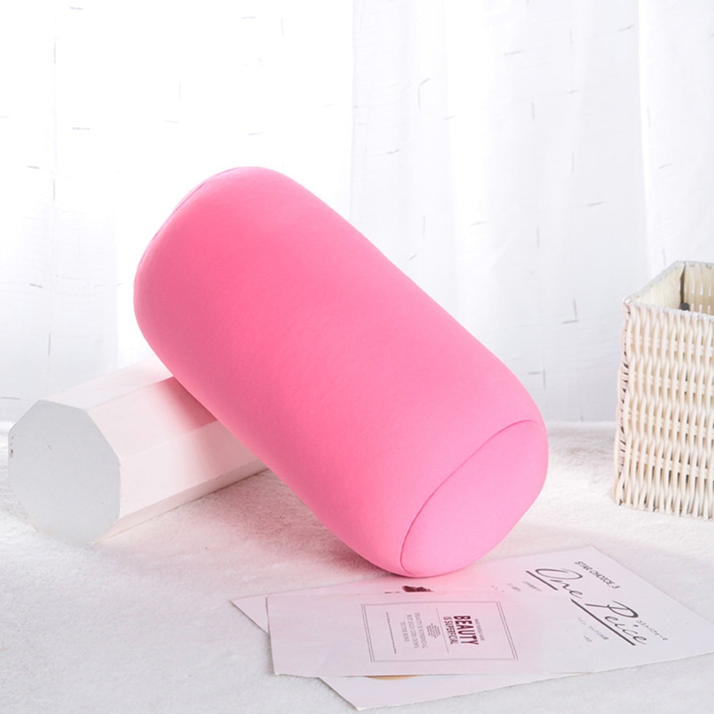 Neck Roll Pillow,Microbead Neck Pillow,Microbead Bolster,Microbead Pillow,Comfort Mochi Squish Tube Bolster Cushion,Back Head Neck Support Sleeping Throw Pillows(Pink 12*6in)
