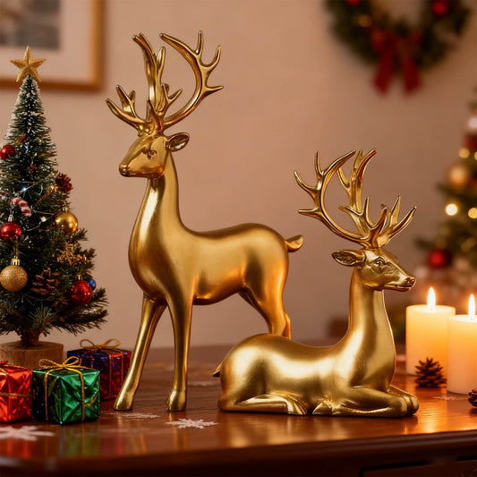 Christmas Decorations Indoor,Reindeer Christmas Decor,Deer Wine Cabinet Ornaments Home Living Room Room TV Cabinet Decoration Deer Ornaments Reindeer Christmas Decor(MulticolorMatte Gold)