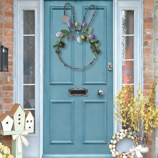 Easter Wreath Spring Wreaths for Front Door Easter Bunny Decor, Rattan Bunny-shaped Garland, Holiday Party Decoration for Indoor Outdoor