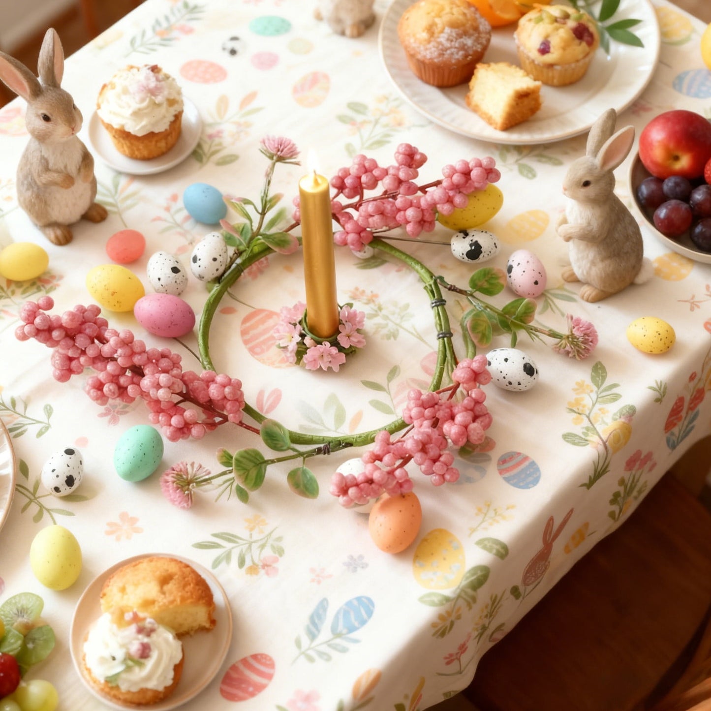 Easter Candle Wreaths Easter Table Centerpiece Easter Mini Decorations, Candlestick Wreath Garland Set, Holiday Party Decor for Dining Table & Mantel