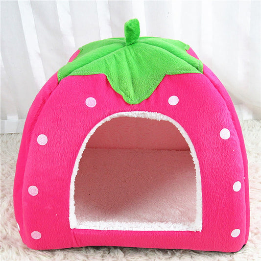 Strawberry Dog Bed,Strawberry Cat Bed,Strawberry Pet Bed for Dog,Puppy Cats Indoor Foldable Soft Warm Bed,Pet House Kennel Tent,Winter Indoor House Padded(Pink L 12in)