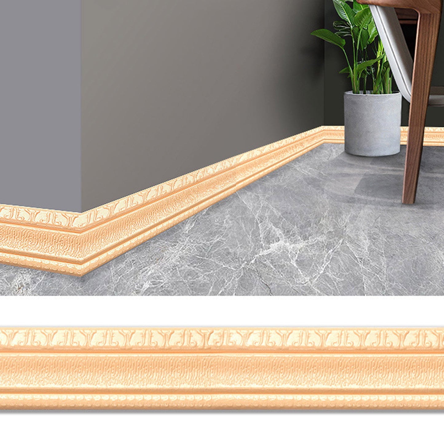 Peel and Stick Mirror Frame Border,Self Adhesive Flexible Molded Trim,Sticky Decorative Wall Lines Wallpaper Border,3D Flexible Foam Wall Trim Wallpaper(Beige 90*3in)