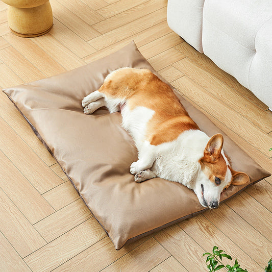 Leather Dog Bed,Faux Leather Dog Bed,Leather Dog Bed Couch for Small and Medium Dogs,Dog Bed Waterproof&Anti-Odour Dog Sofa, for Small and Medium Dogs,Cat,PU Leather Rectangle Pet Bed(Coffee)