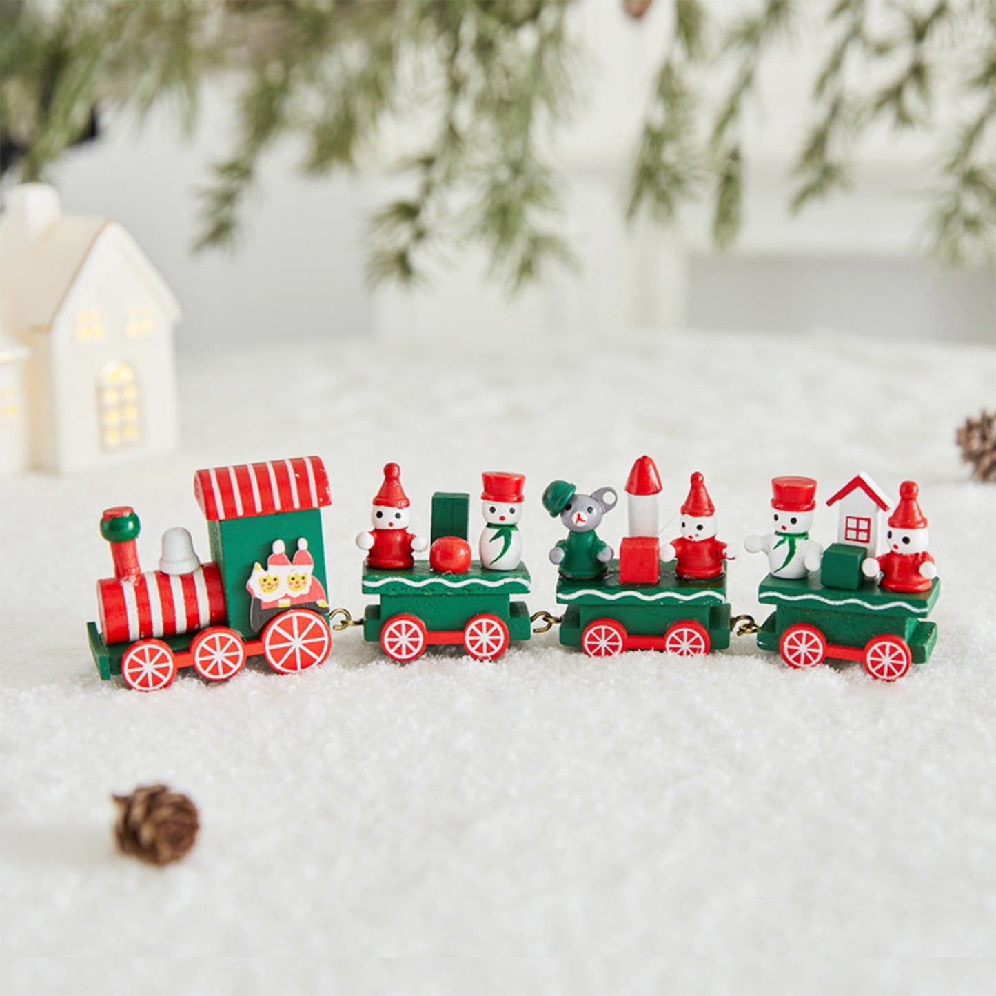 Christmas Centerpieces For Tables,Christmas Desktop Decoration Set With Wooden Train Figurines