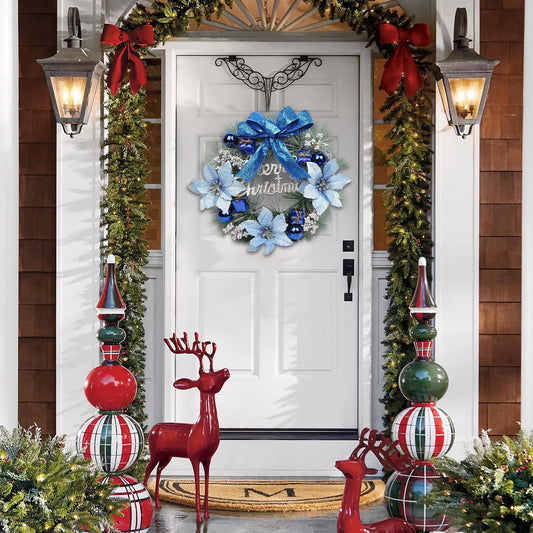 Christmas Wreaths,Christmas Wreaths Clearance,Christmas Flower Wreath Door Hanging Wall Hanging Rattan Wreath Atmospheric Scene Decorations Strobiles Handmade Imitation Wreath(Blue 12in)