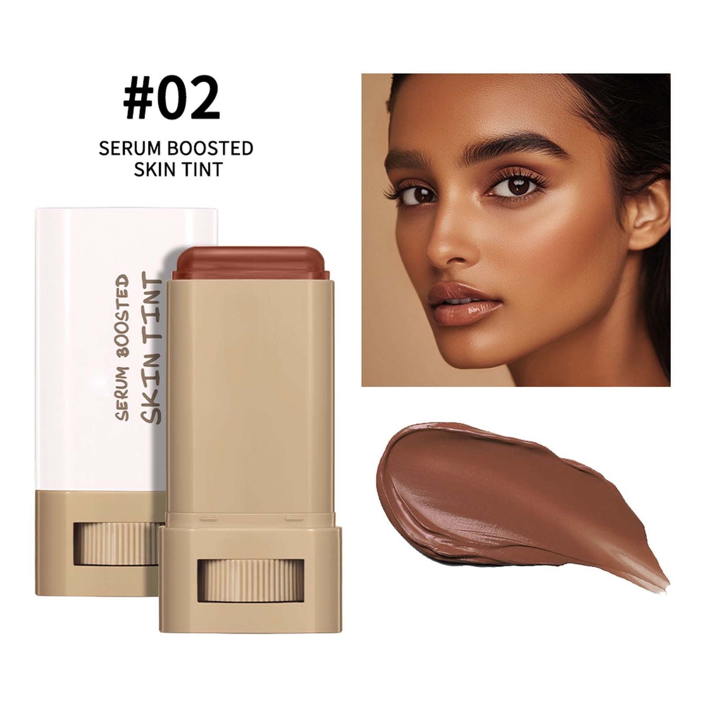 Foundation Stick Beauty Balm Serum Boosted Skin Tint, Solid Tinted Moisturizing Serum Contour Stick Foundation Face Stick for Women, Natural Finish Makeup