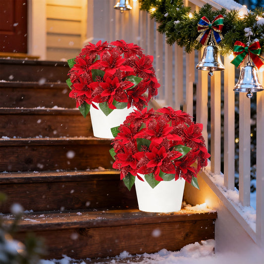 Christmas Decorations Outdoor,Fake Flowers,7 Head Glitter Christmas Flower Simulation Artificial Flower Home Decoration Vase Flower Arrangement Interior Decoration