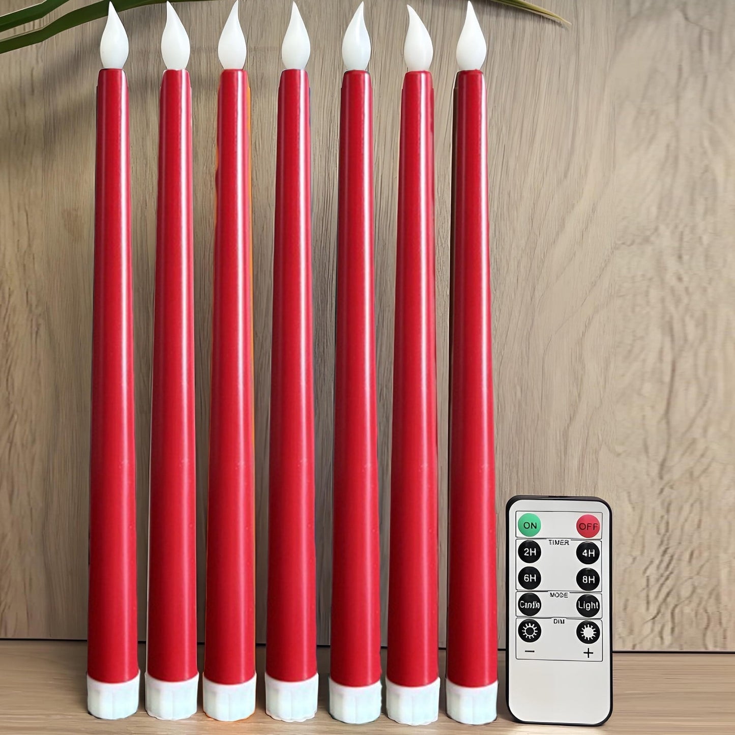 Halloween Candles,Remote Control Electronic Long Pole Simulation Candle Christmas Candle Lights,Taper Primitive Candles with Timer,Real Wax Hand Dipped Candles(Red 6pcs+Remote 11in)