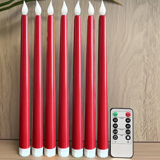 Halloween Candles,Remote Control Electronic Long Pole Simulation Candle Christmas Candle Lights,Taper Primitive Candles with Timer,Real Wax Hand Dipped Candles(Red 6pcs+Remote 11in)