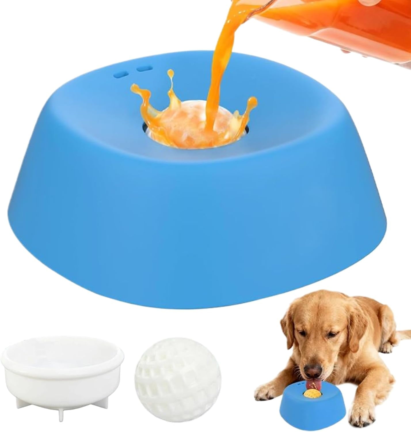 Dog Lick Bowl,Slow Feeder Dog Bowls,Dog Liquid Lick Bowl, Slow Feeder Lick Treater for Dogs, Anti-Slip Entertained Ball-in Bone Broth Dog Licking Bowls, Anxiety-Relief Feeding Solution(Blue)