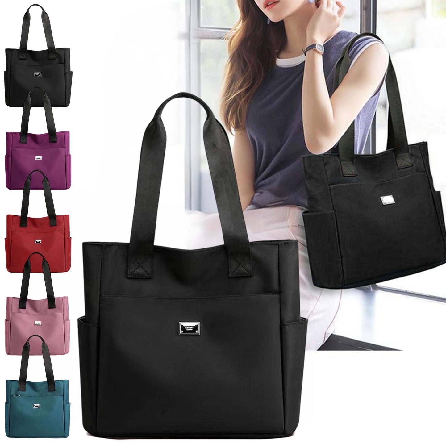 Nylon Handbags,Small Nylon Tote Bags for Women,Large Capacity Handbag Cloth Tote Female Student Handbag Shoulder Bag,Crossbody Bags Top Handle Tote Pockets(Black 23*14*6in)