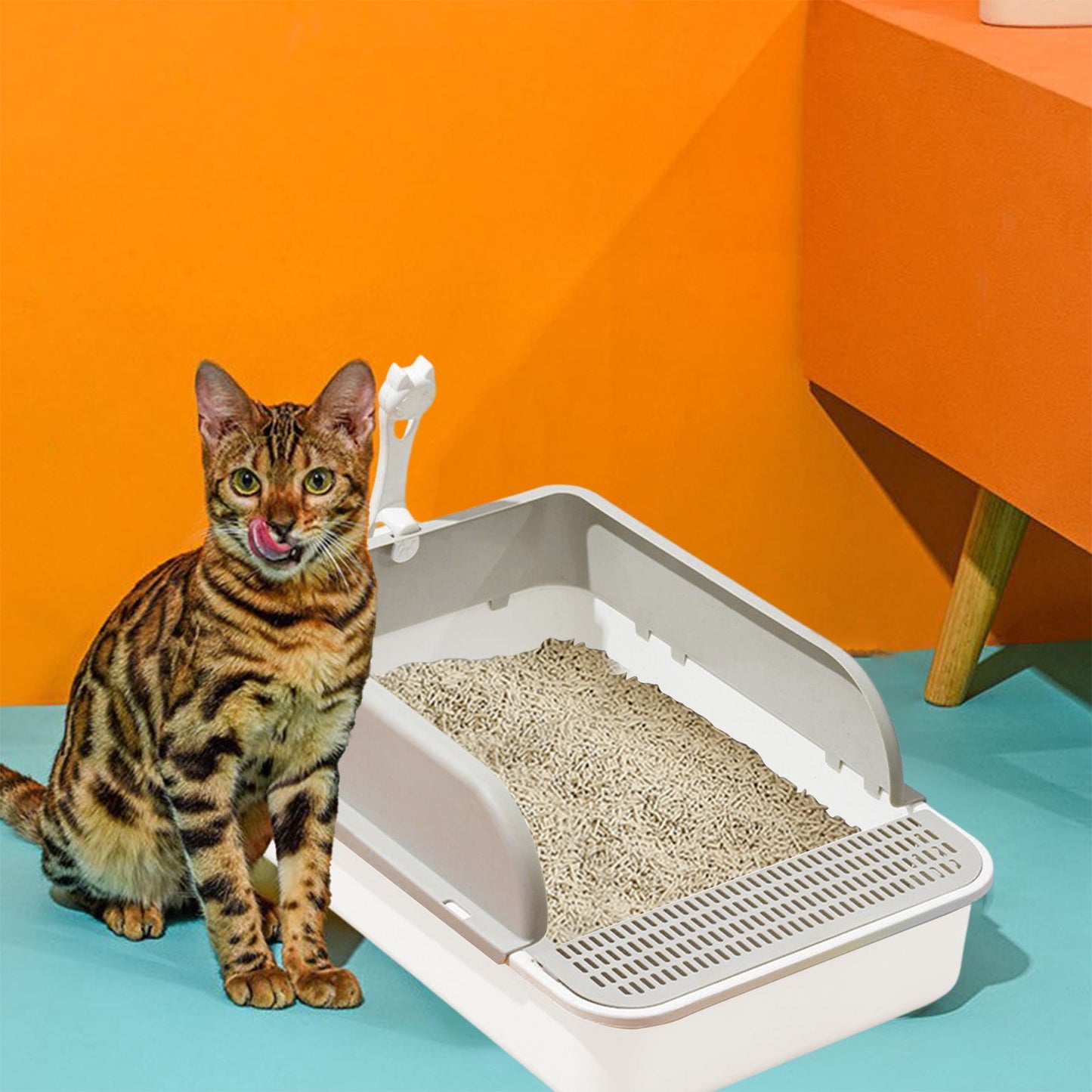 Low Litter Box For Senior Cats,Semi Enclosed High Bar Cats Litter Box With Splashs Proof Designs And Removable Cover Extra Large Space Suitable For Adult Cats