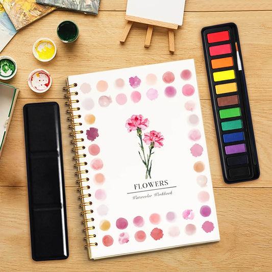 Beginner-Friendly Watercolor Workbook, 12 Colors Watercolor Paint Set With Paint Brush Pen, Painting Book For Kids, Water Colors Paint Adult Set,Diy Drawing & Craft Supplies For Beginners