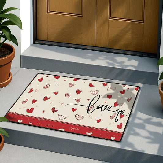 Welcome Mat Front Door Mat Valentines Day Decorations, Anti-Slip Indoor Outdoor Entrance Mat, Bathroom & Porch Carpet for Home Decor & Festive Greetings, Ideal for Couples & Hosts