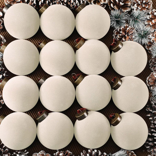 15Pcs velvet ornaments,white christmas ornaments,3.14Inch,Velvet Christmas Ball Ornaments, white Flocked Xmas Plastic Ball Small Shatterproof Decorative for Family Holiday Party (white)