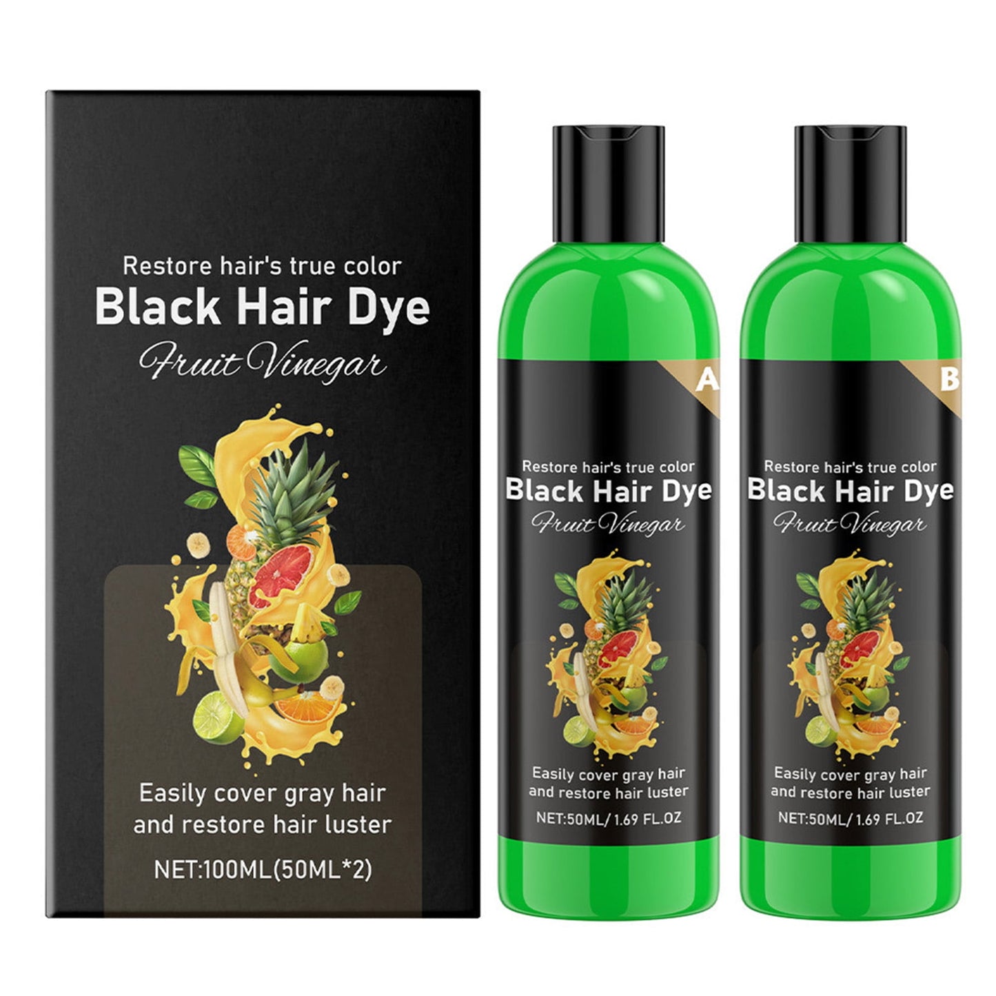 Hair Shampoo,Hair Care,Fruit Vinegar A B Hair Dyes Hair Shampoo Easily Dyes Natural,Long-Lasting & Natural Hair Shampoo,Strength & Thicker-Looking Hair,Deep Moisturizing(2pcs/Set)