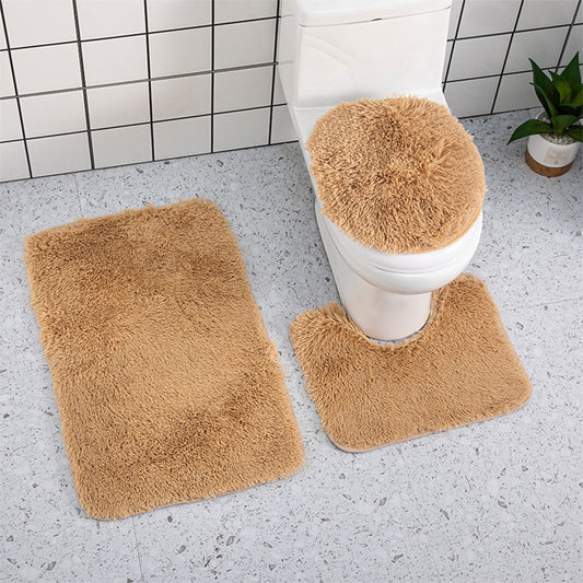 Toilet Seat Cover Set,3 Piece Bathroom Rug Set With Toilet Lid Cover,,Ultra Soft Non Slip Bath Rug and Absorbent Chenille Bath Mat,Bathroom Rugs for Tub(Khaki 3pcs/Set 20in)