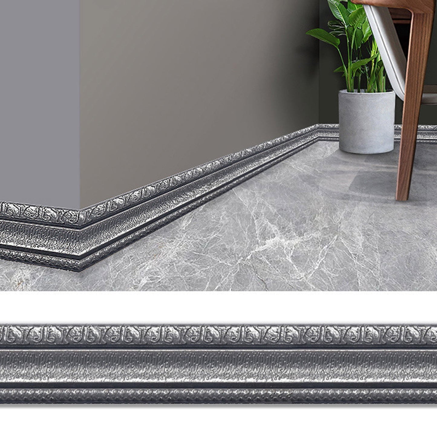 Peel and Stick Mirror Frame Border,Self Adhesive Flexible Molded Trim,Sticky Decorative Wall Lines Wallpaper Border,3D Flexible Foam Wall Trim Wallpaper(Grey-Black 90*3in)