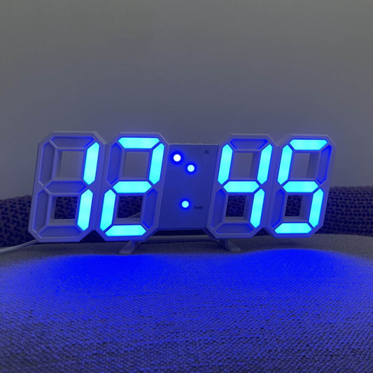 LED Digital Wall Clock,3D Modern Digital LED Wall Clock 24/12 Hour Display Timer Alarm Home USB,LED Digital Clock Wall Deco Glowing Night Mode Adjastable Clock(Blue 9*3in)