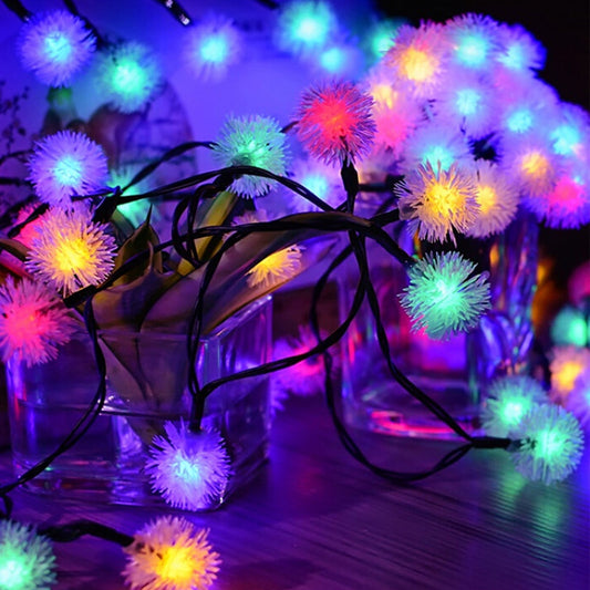Christmas Lights Outdoor,Christmas Decoration Led Light Dandelions Ball Light String Bedroom Outdoor Solar Wedding Star Net Red Small Colored Lights