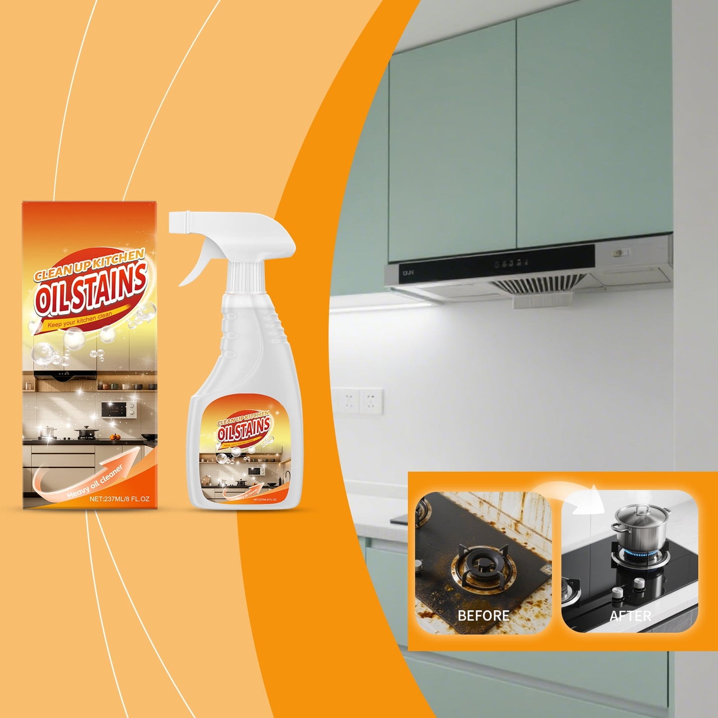 Heavy Oil Cleaner Spray Cleaner Clean Up Kitchen Oil Stains, 237ml Kitchen Lampblack & Oil Net Spray, Heavy-Duty Grease Remover For Home Cooks & Kitchen Cleaners