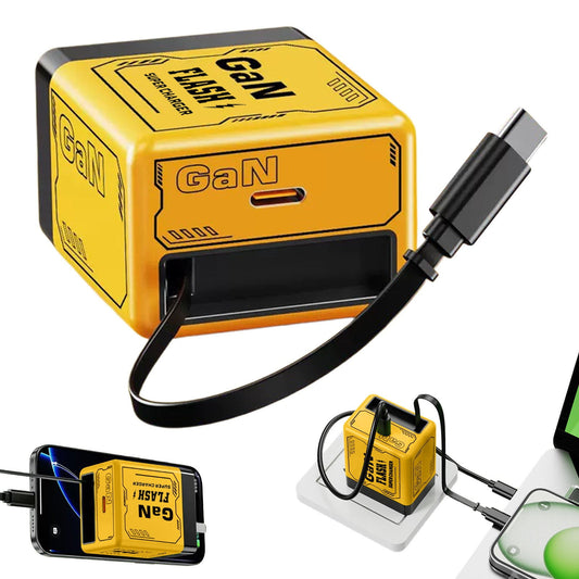 120 Watt Phone Charger,Gan Charger 120w,2 In 1 GaN Charger 120 Watt Retractable Charger With Type C Cable And USB Ports Portable Fast Charging Wall Plug Scalable(Yellow 120w 2-in-1 2in)