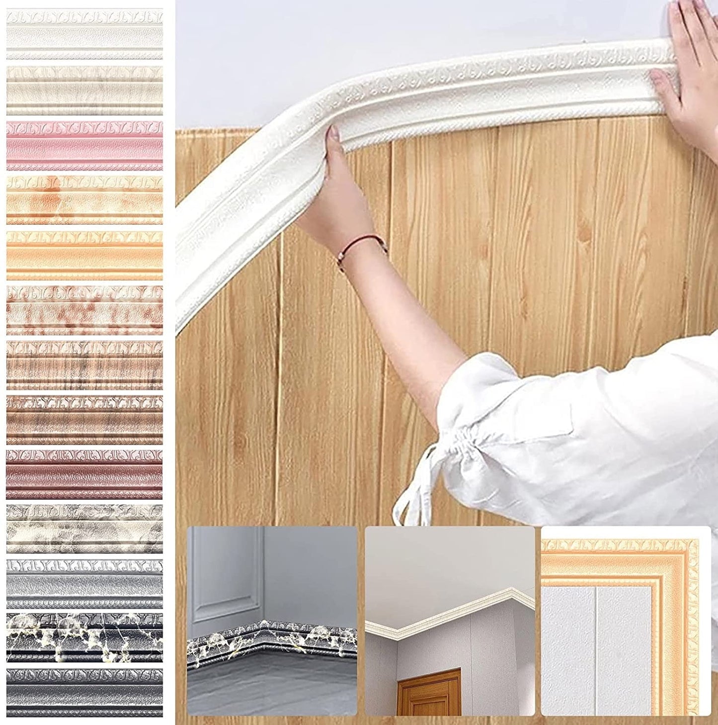 Peel and Stick Mirror Frame Border,Self Adhesive Flexible Molded Trim,Sticky Decorative Wall Lines Wallpaper Border,3D Flexible Foam Wall Trim Wallpaper(White 90*3in)