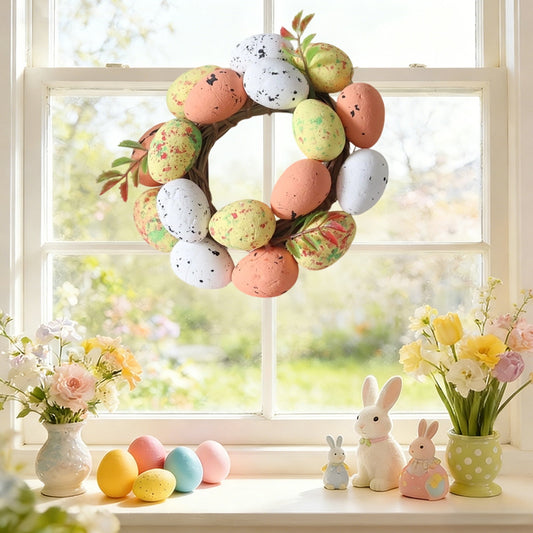 Easter Wreaths for Front Door Easter Egg Wreath Easter Decorations, Rattan Egg-Shaped Garland with Chick Nest & Watercolor Flowers, Holiday Party Decor for Home Indoor Outdoor