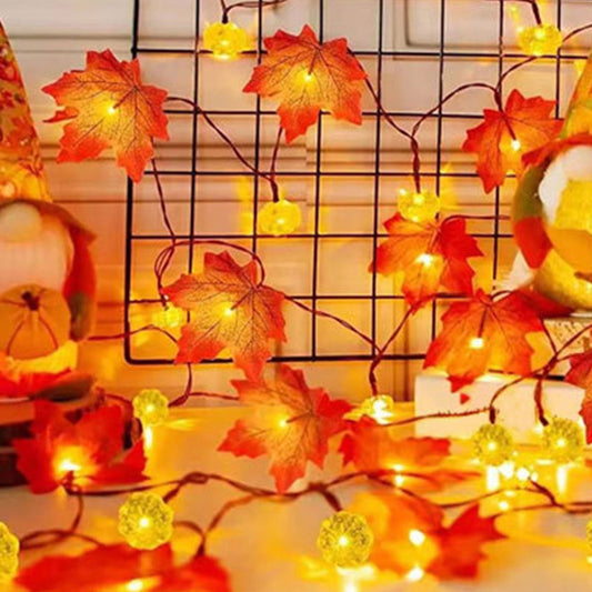 Icicle Lights for Outside,Halloween Fairy Lights,Pumpkins Garland Lights Fall Decorations Realistic Larger Maple Leave String Light LED Fall Lights Indoor Home Outdoor(Orange 20ft/6m 40LED)