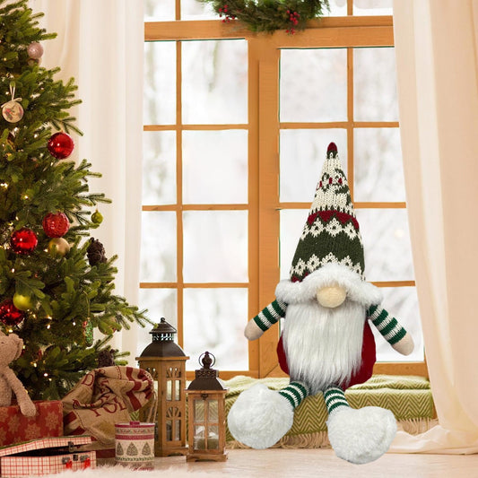 Christmas Ornaments,6-Inch Faceless Gnome Ornament - Red & Green Knitted Wool Hat with Snow Boots, Handmade Rudolph Theme Decor for Christmas Tree,Mantel Displays??