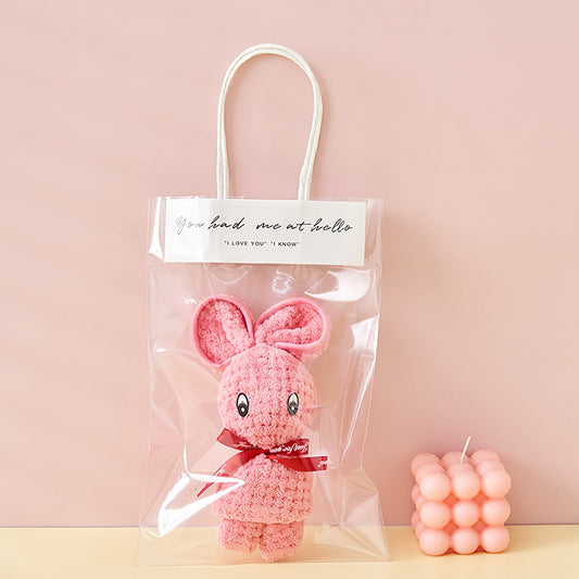 Easter Hand Towels & Cute Rabbit Shaped Towel Set, Coral Fleece Small Towel with Gift Tote, Soft Absorbent for Bathroom/Kitchen, Party Favors, Baby Shower, Holiday Gift, 11.8 x 11.8 inch