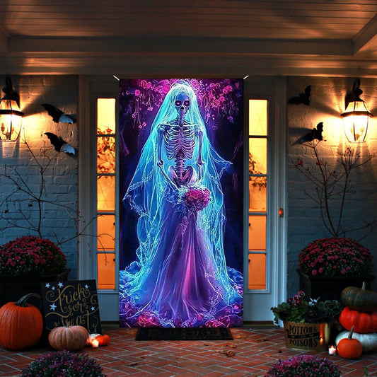 Halloween Door Decorations,Deluxe Haunted House Door Cover- (71x35)Inch,Scary Printed Polyester Hanging Decor,For Indoor/Outdoor Doors?,Glow-In-The-Dark 3d Halloween Tapestry.