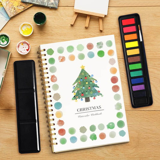 Beginner-Friendly Watercolor Workbook, 12 Colors Watercolor Paint Set With Paint Brush Pen, Painting Book For Kids, Water Colors Paint Adult Set,Diy Drawing & Craft Supplies For Beginners