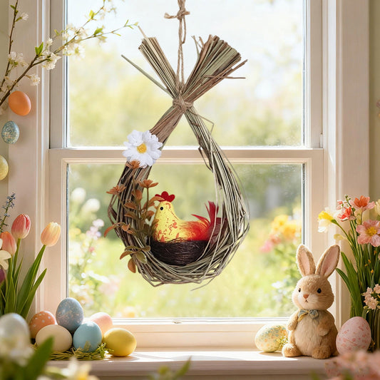 Easter Wreath Easter Decorations for Home Spring Decorations for Home, Holiday Party Garland Set, Indoor Outdoor Window Wall Decor for Easter Celebration