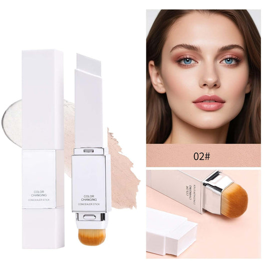 Foundation Stick,Color Changing Foundation,2 in 1 Colour Changing Foundation Stick for Mature Skin, White Color Foundation with Brush, Full Coverage Silky Cream Match for All Skin Types(B)