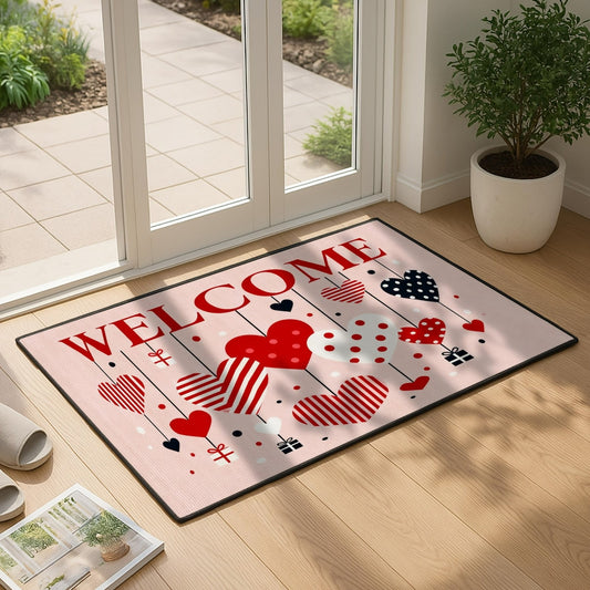 Welcome Mat Front Door Mat Valentines Day Decorations, Anti-Slip Indoor Outdoor Entrance Mat, Bathroom & Porch Carpet for Home Decor & Festive Greetings, Ideal for Couples & Hosts