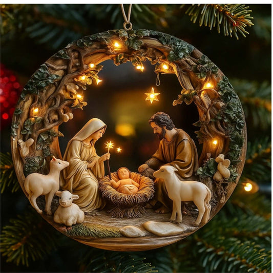 Nativity Sets & Figures,Nativity Ornaments,3inch,Illuminated Nativity Scene 2d Virgin Mary Disc,Acrylic Christmas Ornament,Doorplate Gift Pendant Acrylic Flat Decorative Pendant For Farm Or Store.
