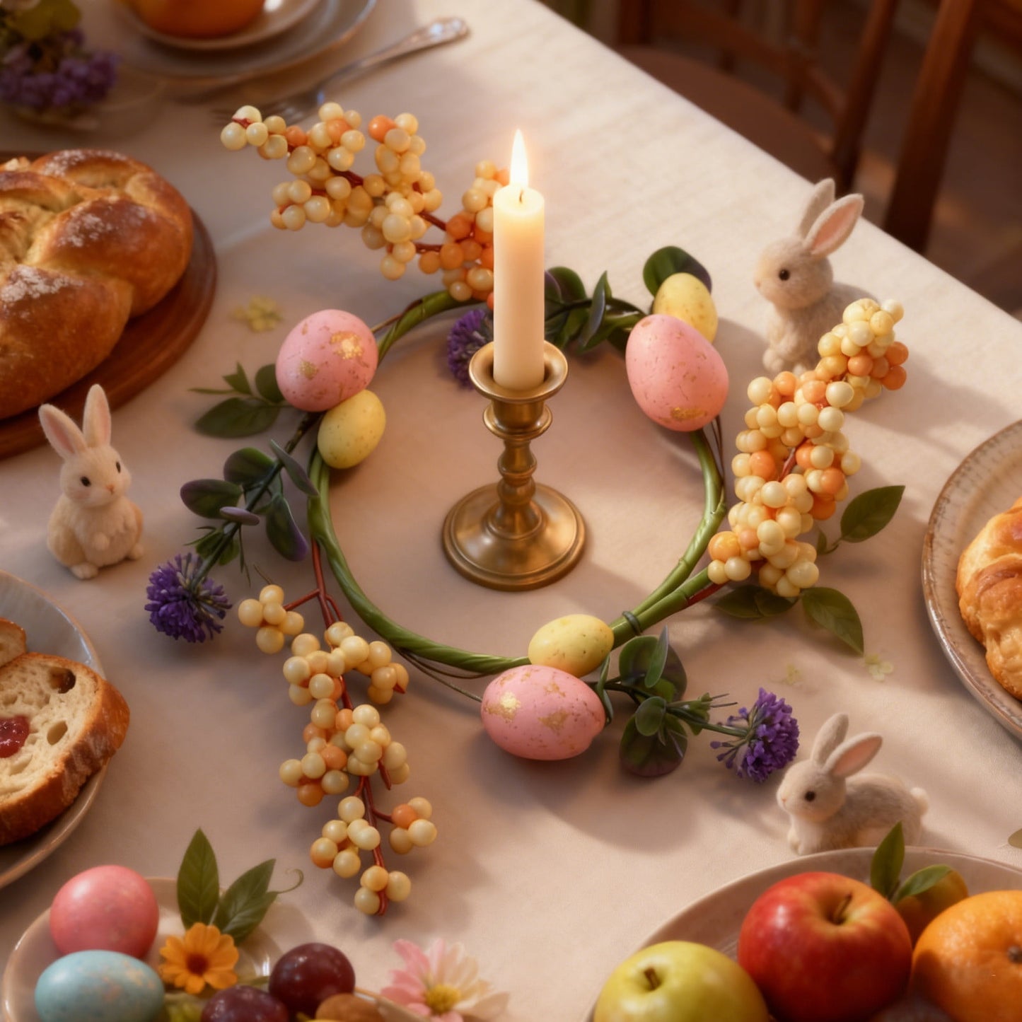 Easter Candle Wreaths Easter Table Centerpiece Easter Mini Decorations, Candlestick Wreath Garland Set, Holiday Party Decor for Dining Table & Mantel