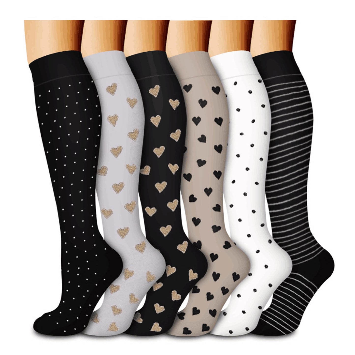 Conpression Socks,Womens Compression Socks,6Pairs Compression Socks for Women and Men - Best for Circulation, Running, Athletic, Recover, Nurse, Travel,Sweat Absorbing Long Tube Socks(B M)