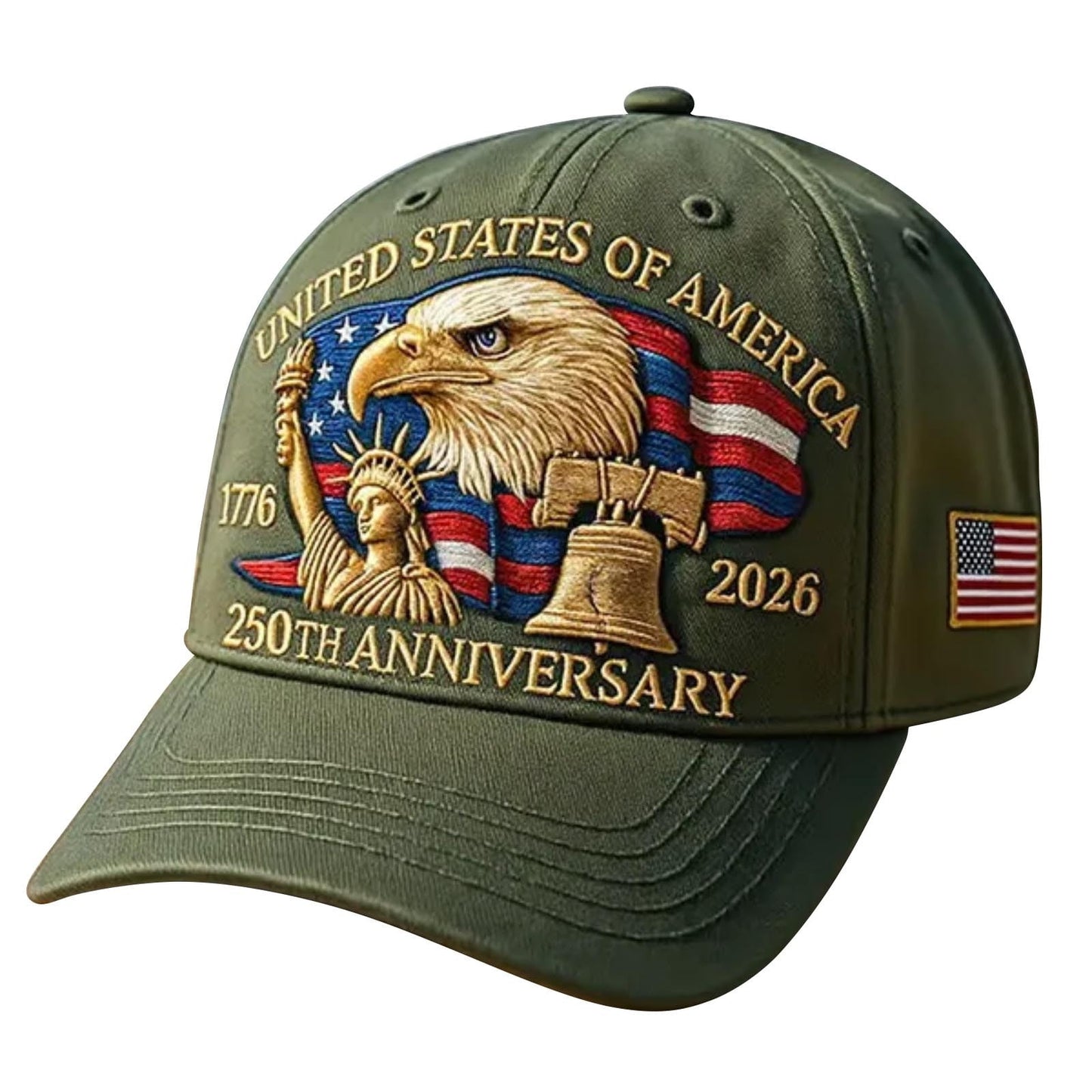 American Flag Hat,Baseball Hats,United States 250th Anniversary Hat Bald Printed Patriotic Baseball Cap,US 250th Anniversary Hat,Adjustable Retro Washed Patriotic Baseball Cap(Green 24-22in)
