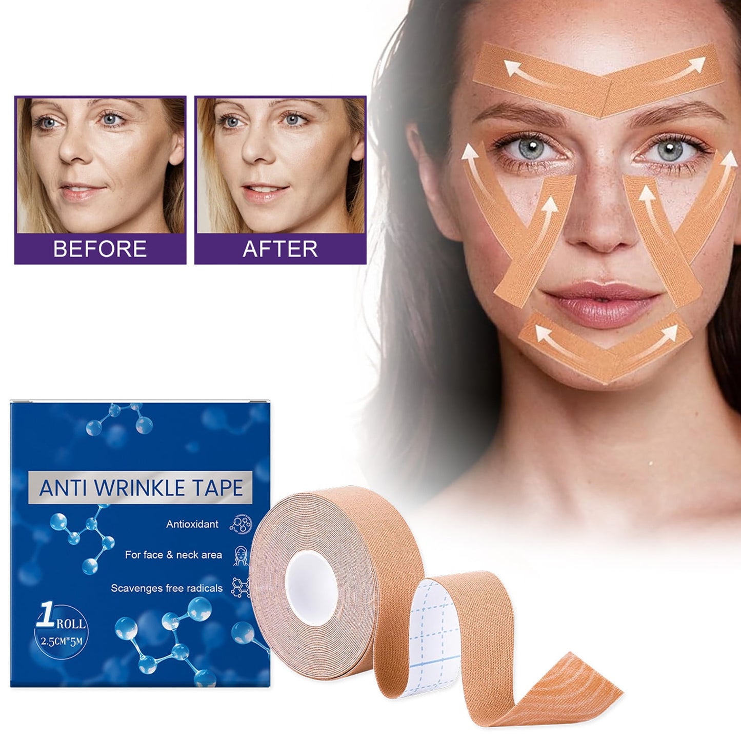 Anti-Wrinkle Face Tape, Facial Myofascial Lift Tape for Skin Firming, Anti-Wrinkle Tape for Skin Firming,Toning & Tightening | Lift Tape for Face, Lifts Skin Anti-Aging Face Tapes